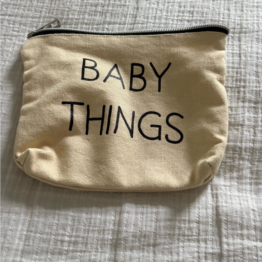 Canvas 'Baby Things' Zip Pouch - Cream